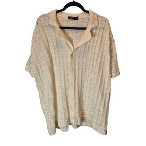 BoohooMAN Mens Knit Polo Shirt Off White‎ Button Down Pointelle Cardigan Sweater